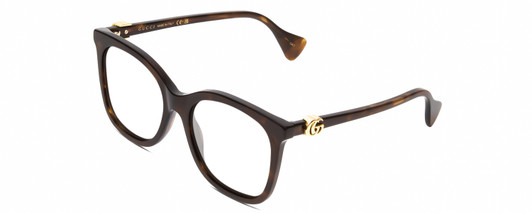 Profile View of GUCCI GG1071S Designer Progressive Lens Blue Light Blocking Eyeglasses in Tortoise Havana Brown Gold Ladies Cat Eye Full Rim Acetate 55 mm