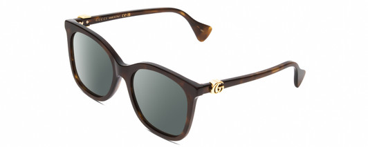 Profile View of GUCCI GG1071S Designer Polarized Sunglasses with Custom Cut Smoke Grey Lenses in Tortoise Havana Brown Gold Ladies Cat Eye Full Rim Acetate 55 mm