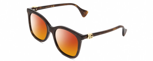 Profile View of GUCCI GG1071S Designer Polarized Sunglasses with Custom Cut Red Mirror Lenses in Tortoise Havana Brown Gold Ladies Cat Eye Full Rim Acetate 55 mm