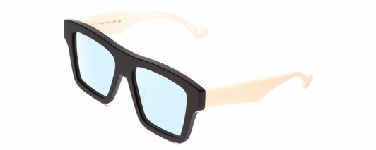Profile View of GUCCI GG0962S Designer Blue Light Blocking Eyeglasses in Black Ivory White Unisex Square Full Rim Acetate 55 mm