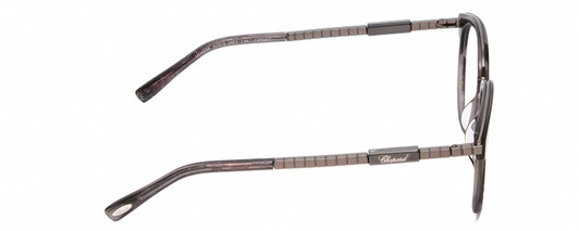 Side View of Chopard VCH239 Designer Single Vision Prescription Rx Eyeglasses in Grey Crystal Mosaic/Sparkles/Black Gunmetal Ladies Round Full Rim Acetate 50 mm