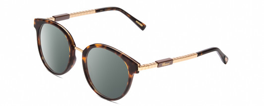 Profile View of Chopard VCH239 Designer Polarized Sunglasses with Custom Cut Smoke Grey Lenses in Brown Tortoise Havana/Rose Gold Unisex Round Full Rim Acetate 50 mm