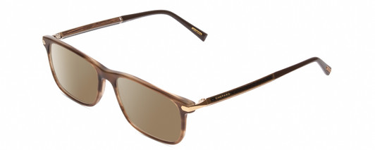 Profile View of Chopard VCH249 Designer Polarized Sunglasses with Custom Cut Amber Brown Lenses in Brown Beige Marble/Gold Unisex Rectangular Full Rim Wood 55 mm