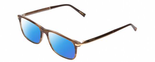 Profile View of Chopard VCH249 Designer Polarized Sunglasses with Custom Cut Blue Mirror Lenses in Brown Beige Marble/Gold Unisex Rectangular Full Rim Wood 55 mm