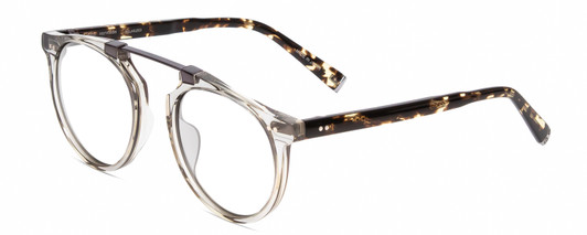 Profile View of John Varvatos V602 Designer Reading Eye Glasses in Grey Crystal /Gunmetal/Tortoise Unisex Round Full Rim Acetate 52 mm