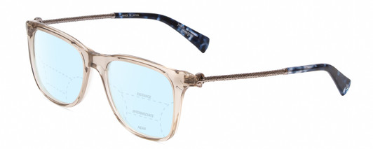 Profile View of John Varvatos V418 Designer Progressive Lens Blue Light Blocking Eyeglasses in Smoke Crystal/Silver/Blue Tortoise Ladies Panthos Full Rim Acetate 52 mm