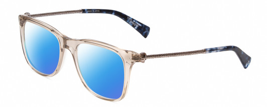 Profile View of John Varvatos V418 Designer Polarized Sunglasses with Custom Cut Blue Mirror Lenses in Smoke Crystal/Silver/Blue Tortoise Ladies Panthos Full Rim Acetate 52 mm