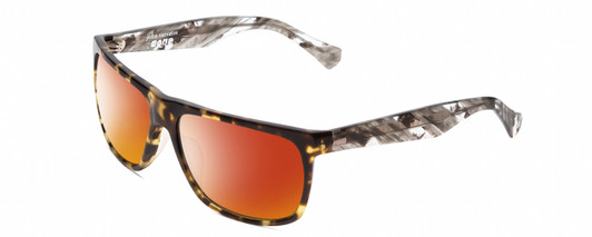 Profile View of John Varvatos V543 Designer Polarized Sunglasses with Custom Cut Red Mirror Lenses in Olive Green Crystal Tortoise Mens Rectangular Full Rim Acetate 61 mm