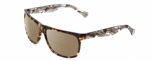 Profile View of John Varvatos V543 Designer Polarized Reading Sunglasses with Custom Cut Powered Amber Brown Lenses in Olive Green Crystal Tortoise Mens Rectangular Full Rim Acetate 61 mm