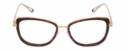 Front View of Chopard VCH256M Designer Single Vision Prescription Rx Eyeglasses in Auburn Brown Tortoise/Gold Ladies Cat Eye Full Rim Metal 53 mm