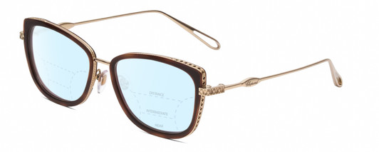 Profile View of Chopard VCH256M Designer Progressive Lens Blue Light Blocking Eyeglasses in Auburn Brown Tortoise/Gold Ladies Cat Eye Full Rim Metal 53 mm