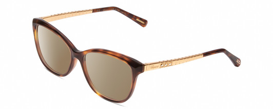 Profile View of Chopard VCH243S Designer Polarized Sunglasses with Custom Cut Amber Brown Lenses in Auburn Sparkles Tortoise Havana/Rose Gold Ladies Cat Eye Full Rim Acetate 53 mm
