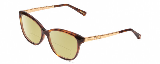 Profile View of Chopard VCH243S Designer Polarized Reading Sunglasses with Custom Cut Powered Sun Flower Yellow Lenses in Auburn Sparkles Tortoise Havana/Rose Gold Ladies Cat Eye Full Rim Acetate 53 mm