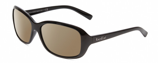 Profile View of Bolle MOLLY Designer Polarized Sunglasses with Custom Cut Amber Brown Lenses in Shiny Black Unisex Oval Full Rim Acetate 56 mm