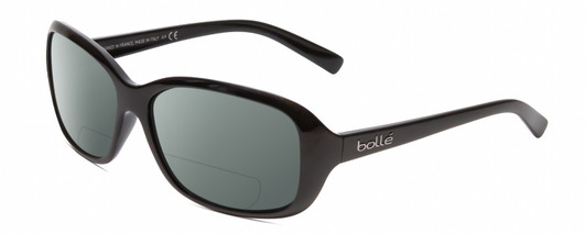 Profile View of Bolle MOLLY Designer Polarized Reading Sunglasses with Custom Cut Powered Smoke Grey Lenses in Shiny Black Unisex Oval Full Rim Acetate 56 mm