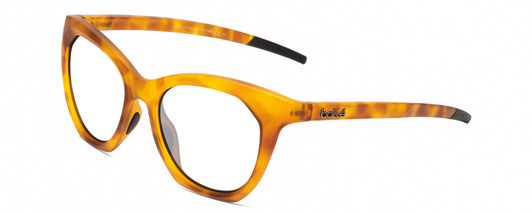 Profile View of Bolle PRIZE Designer Reading Eye Glasses in Matte Caramel Brown Tortoise/Black Ladies Cat Eye Full Rim Acetate 50 mm