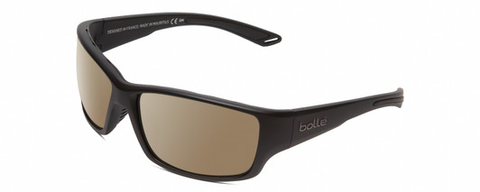 Profile View of Bolle KAYMAN Designer Polarized Sunglasses with Custom Cut Amber Brown Lenses in Matte Black Mens Panthos Full Rim Acetate 60 mm