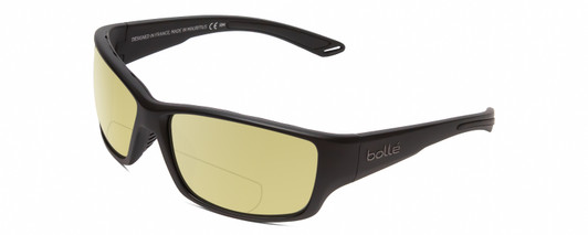 Profile View of Bolle KAYMAN Designer Polarized Reading Sunglasses with Custom Cut Powered Sun Flower Yellow Lenses in Matte Black Mens Panthos Full Rim Acetate 60 mm