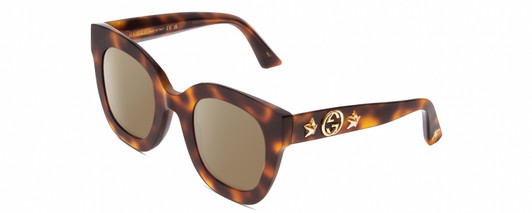 Profile View of GUCCI GG0208S Designer Polarized Sunglasses with Custom Cut Amber Brown Lenses in Tortoise Havana Gold Ladies Cat Eye Full Rim Acetate 49 mm