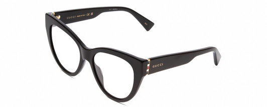 Profile View of GUCCI GG0460S Designer Reading Eye Glasses in Gloss Black/Gold Ladies Cat Eye Full Rim Acetate 53 mm