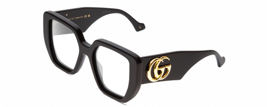 Profile View of GUCCI GG0956S Designer Reading Eye Glasses in Gloss Black/Gold Ladies Hexagonal Full Rim Acetate 54 mm