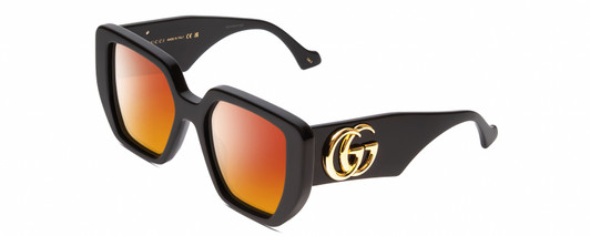 Profile View of GUCCI GG0956S Designer Polarized Sunglasses with Custom Cut Red Mirror Lenses in Gloss Black/Gold Ladies Hexagonal Full Rim Acetate 54 mm