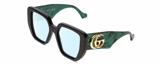 Profile View of GUCCI GG0956S Designer Blue Light Blocking Eyeglasses in Black/Emerald Green/Gold Ladies Hexagonal Full Rim Acetate 54 mm