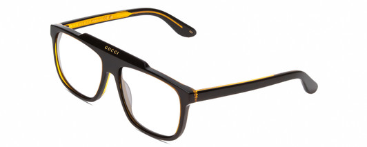 Profile View of GUCCI GG1039S Designer Blue Light Blocking Eyeglasses in Black/Orange Gold Mens Square Full Rim Acetate 58 mm