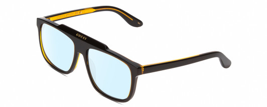 Profile View of GUCCI GG1039S Designer Blue Light Blocking Eyeglasses in Black/Orange Gold Mens Square Full Rim Acetate 58 mm