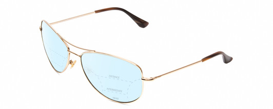 Profile View of KATE SPADE ALLY Designer Progressive Lens Blue Light Blocking Eyeglasses in Gold/Brown Stripe Ladies Pilot Full Rim Metal 60 mm
