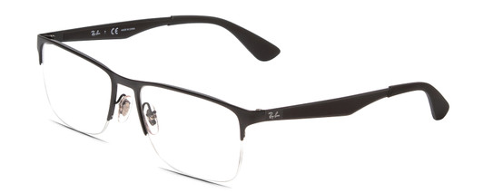 Profile View of Ray-Ban RX6335 Unisex Semi-Rimless Designer Reading Glasses in Matte Black 56 mm