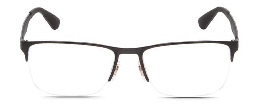 Front View of Ray-Ban RX6335 Designer Bi-Focal Prescription Rx Eyeglasses in Matte Black Unisex Oval Semi-Rimless Metal 56 mm