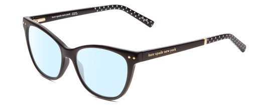 Profile View of Kate Spade JOHNESHA Designer Blue Light Blocking Eyeglasses in Black W/ White Polka Dots Ladies Cat Eye Full Rim Acetate 52 mm