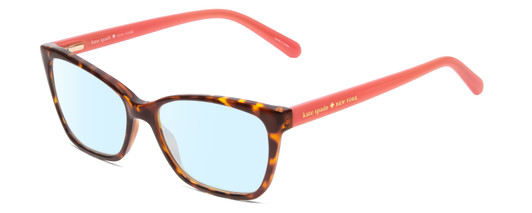 Profile View of Kate Spade PAVA/O Designer Blue Light Blocking Eyeglasses in Brown Tortoise & Coral Pink Ladies Cat Eye Full Rim Acetate 52 mm