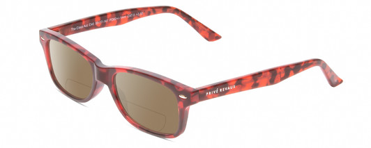 Profile View of Prive Revaux Class Act Designer Polarized Reading Sunglasses with Custom Cut Powered Amber Brown Lenses in Sangria Wine Red Tortoise Havana Ladies Oval Full Rim Acetate 48 mm