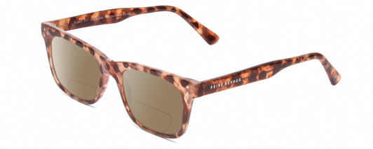 Profile View of Prive Revaux Expert Designer Polarized Reading Sunglasses with Custom Cut Powered Amber Brown Lenses in Blush Pink Brown Crystal Tortoise Havana Unisex Rectangle Full Rim Acetate 50 mm