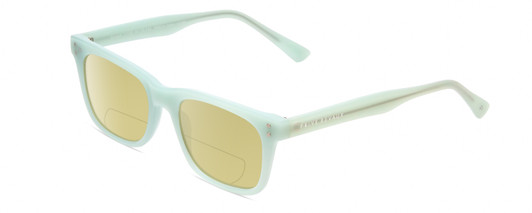 Profile View of Prive Revaux Expert Designer Polarized Reading Sunglasses with Custom Cut Powered Sun Flower Yellow Lenses in Mint Green Crystal Unisex Rectangle Full Rim Acetate 50 mm