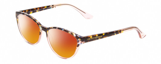 Profile View of Prive Revaux Focused Designer Polarized Sunglasses with Custom Cut Red Mirror Lenses in Blue Tortoise Havana/Rose Crystal Ladies Cateye Full Rim Acetate 52 mm