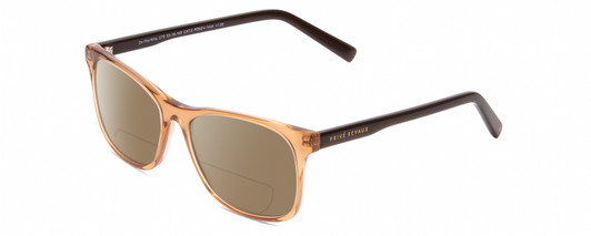 Profile View of Prive Revaux On The Wire Designer Polarized Reading Sunglasses with Custom Cut Powered Amber Brown Lenses in Crystal Cantaloupe Orange Blue Unisex Cateye Full Rim Acetate 52 mm