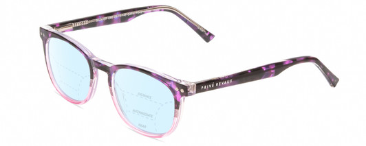 Profile View of Prive Revaux Show Off Single Designer Progressive Lens Blue Light Blocking Eyeglasses in Black Purple Tortoise Blush Pink Crystal Fade Ladies Round Full Rim Acetate 48 mm