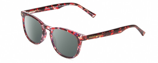Profile View of Prive Revaux Show Off Single Designer Polarized Sunglasses with Custom Cut Smoke Grey Lenses in Rose Red Tortoise Havana Crystal Ladies Round Full Rim Acetate 48 mm