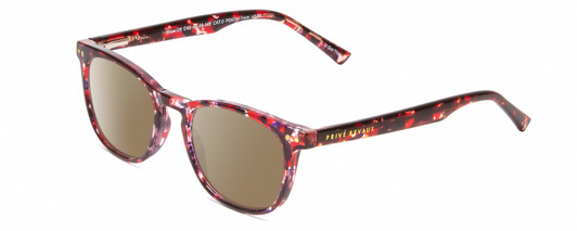 Profile View of Prive Revaux Show Off Single Designer Polarized Sunglasses with Custom Cut Amber Brown Lenses in Rose Red Tortoise Havana Crystal Ladies Round Full Rim Acetate 48 mm