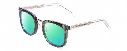 Profile View of Prive Revaux Alchemist Designer Polarized Reading Sunglasses with Custom Cut Powered Green Mirror Lenses in Ocean Blue Tortoise Havana/Crystal Unisex Square Full Rim Acetate 50 mm