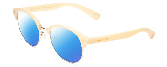 Profile View of Prive Revaux Angelou Designer Polarized Sunglasses with Custom Cut Blue Mirror Lenses in Ivory White Gold Ladies Cateye Full Rim Acetate 50 mm