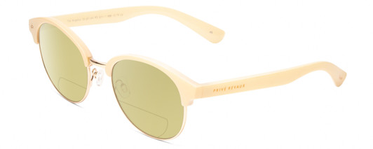 Profile View of Prive Revaux Angelou Designer Polarized Reading Sunglasses with Custom Cut Powered Sun Flower Yellow Lenses in Ivory White Gold Ladies Cateye Full Rim Acetate 50 mm