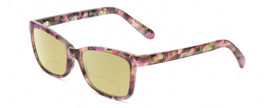 Profile View of Prive Revaux Julie Designer Polarized Reading Sunglasses with Custom Cut Powered Sun Flower Yellow Lenses in Blush/Amethyst Pink Purple Marble Ladies Cateye Full Rim Acetate 50 mm