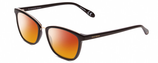 Profile View of Prive Revaux Lolita Designer Polarized Sunglasses with Custom Cut Red Mirror Lenses in Gloss Caviar Black/Rose Gold Ladies Cateye Full Rim Acetate 51 mm