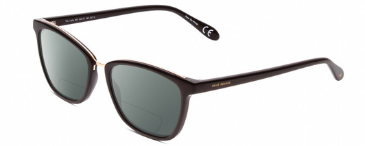 Profile View of Prive Revaux Lolita Designer Polarized Reading Sunglasses with Custom Cut Powered Smoke Grey Lenses in Gloss Caviar Black/Rose Gold Ladies Cateye Full Rim Acetate 51 mm