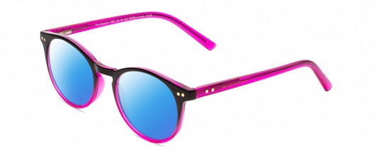 Profile View of Prive Revaux Maestro Designer Polarized Sunglasses with Custom Cut Blue Mirror Lenses in Black Magenta Pink Crystal Fade Ladies Round Full Rim Acetate 48 mm