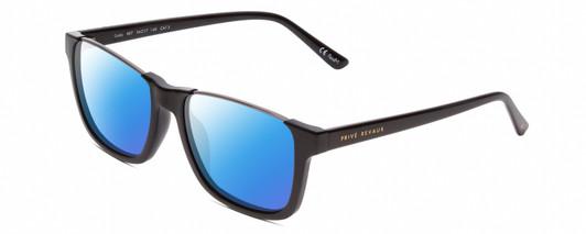 Profile View of Prive Revaux Cadiz Designer Polarized Sunglasses with Custom Cut Blue Mirror Lenses in Caviar Black Gunmetal Unisex Rectangle Full Rim Acetate 53 mm